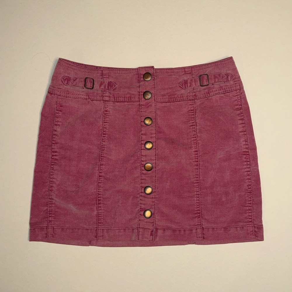 Button-Front Pink Corduroy Mini Skirt